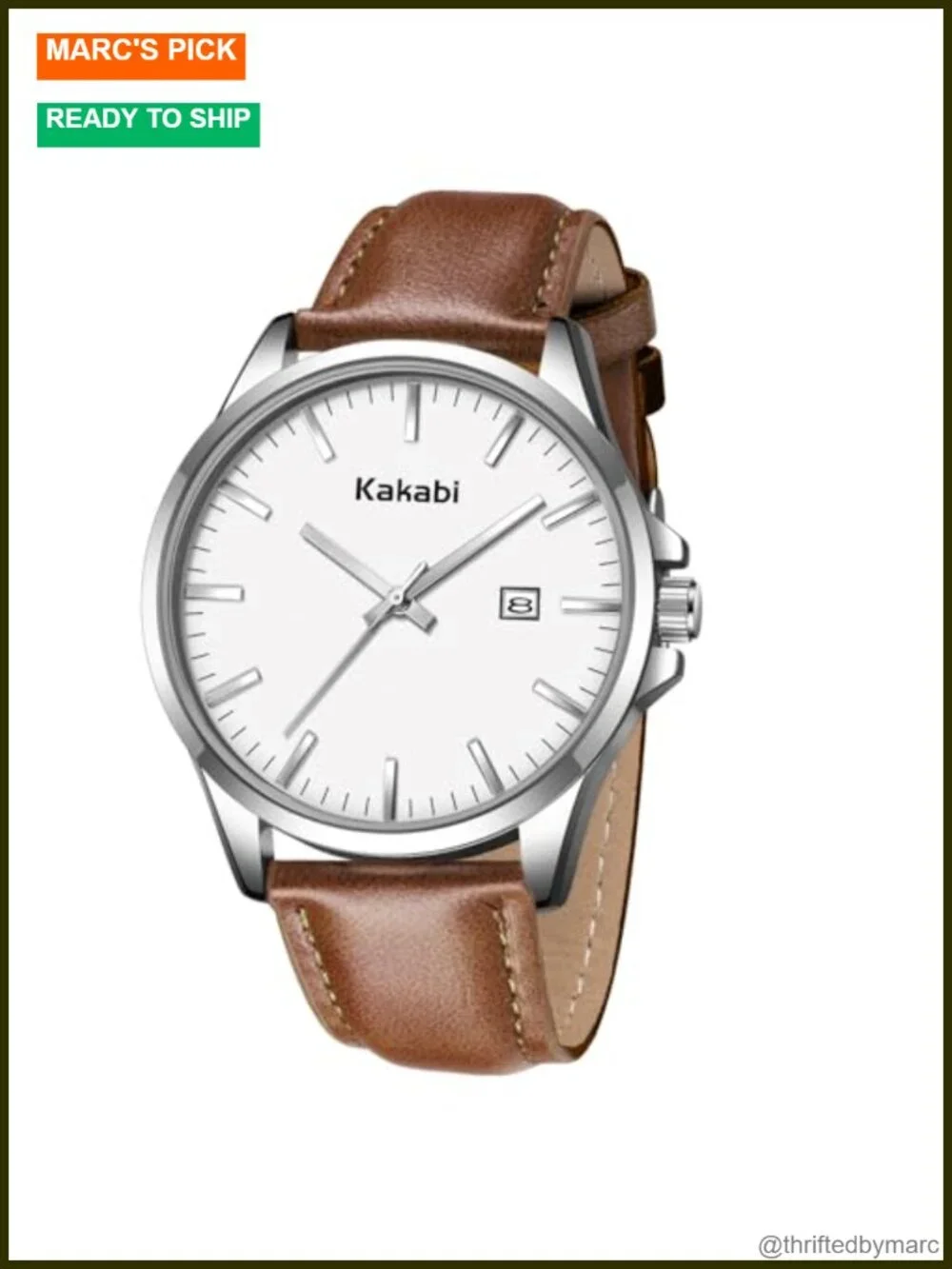 Men's Minimalist Leather Strap Watch with Date, Daily Waterproof, Classic